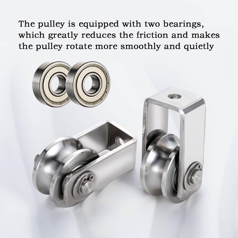 KCNOFNC Cable Pulley Wheel for Rope with Ball Bearing, Smooth No Noise, Wall Mounted Ceiling Fixed Wire Pulley for Pulley System Lifting, DIY Home Gym, Winch, 2 Pack - Image 4